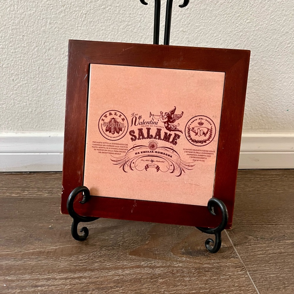 Vintage Style ceramic Wall Art with Brown Frame 8/8 Inch